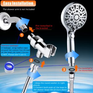 Nuodan Handheld Filtered Shower Head with ON/OFF Pause Switch - High Pressure 10-modes, Built-in Power Wash to Clean Bathroom Tub, Tile or Pets, Stainless Steel Hose, Wall and Overhead Brackets