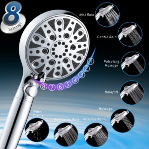 Nuodan Handheld Filtered Shower Head with ON/OFF Pause Switch - High Pressure 10-modes, Built-in Power Wash to Clean Bathroom Tub, Tile or Pets, Stainless Steel Hose, Wall and Overhead Brackets