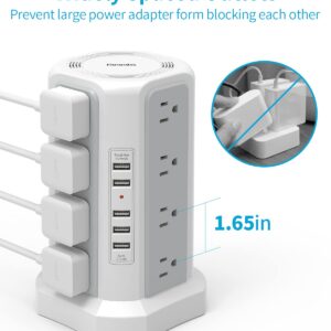 Surge Protector , Fararaka 6FT Power Strip Tower with 16 Outlets and 5 USB Ports, Flat Plug Multi Outlet Tower for Home, Office, Dorm Room