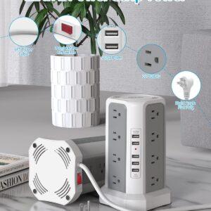 Surge Protector , Fararaka 6FT Power Strip Tower with 16 Outlets and 5 USB Ports, Flat Plug Multi Outlet Tower for Home, Office, Dorm Room