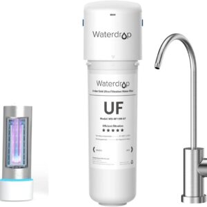 Waterdrop 10UBW-UF 0.01 μm Ultra Filtration Under Sink Water Filter System and LED UV͎ Ultrąviolët Water Sterilizër Filter for Kitchen, Mercury-Free, FCC Certified, Stainless Steel, 50 Years Life Time