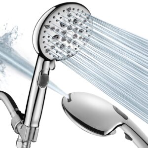 cobbe high pressure 9 functions shower head with handheld - luxury modern chrome look, built-in power spray to clean corner, tub and pets, stainless steel hose adjustable bracket, chrome