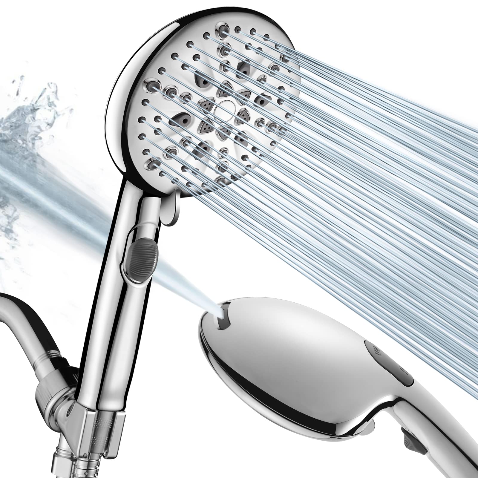 Cobbe High Pressure 9 Functions Shower Head with handheld - Luxury Modern Chrome Look, Built-in Power Spray to Clean Corner, Tub and Pets, Stainless Steel Hose Adjustable Bracket, Chrome