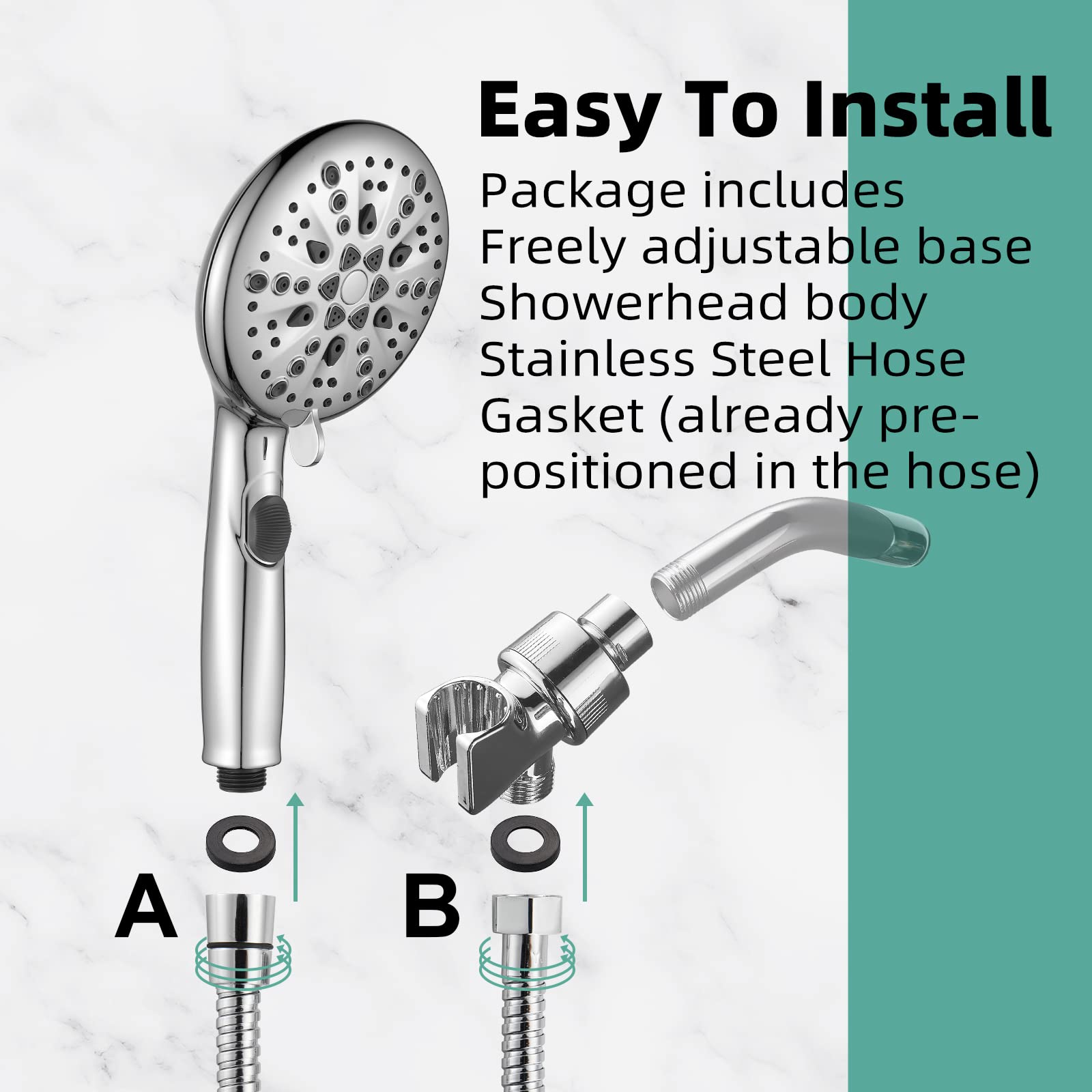 Cobbe High Pressure 9 Functions Shower Head with handheld - Luxury Modern Chrome Look, Built-in Power Spray to Clean Corner, Tub and Pets, Stainless Steel Hose Adjustable Bracket, Chrome