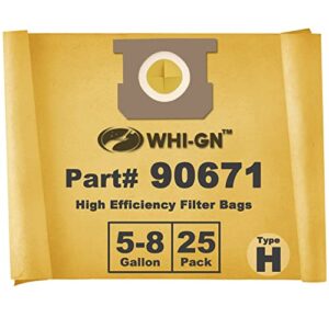 whi-gn 90671 shop vac filter bags type h, part # 9067100 9067133, compatible with shop vac 5-8 gallon wet/dry vacuums (25 pack)