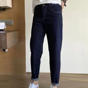 Maiyifu-GJ Women's High Waist Stretch Ankle Jeans Casual Pull-on Baggy Denim Pants Boyfriend Washed Slim Fit Jean Trouser (Dark Blue,Large)