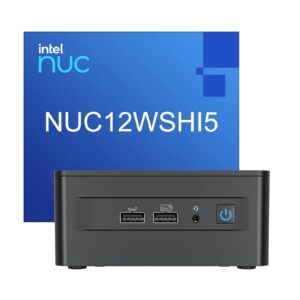 intel nuc 12 pro wall street canyon nuc12wshi5 mini pc, 12th gen intel core i5-1240p, 12-cores, 12mb intel smart cache, upto 4.4 ghz turbo, 28w intel iris xe graphics, 16gb ram, 512gb ssd, win 11 pro