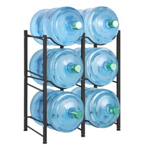 liantral 5 gallon water bottle holder, 3 tiers black double row heavy duty water cooler jug rack, water rack with 6 slots for home kitchen