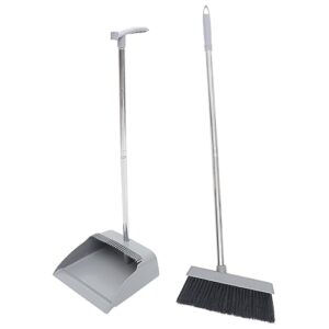 1 set broom and dustpan set with long handle stainless steel kitchen supple bristle brooms stand up pan home cleaning device for home household floor cleaning