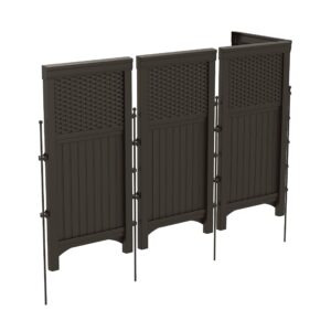 Suncast Wicker Resin Garden Fence Bundle (4 Panels) + Deck Box for Storage