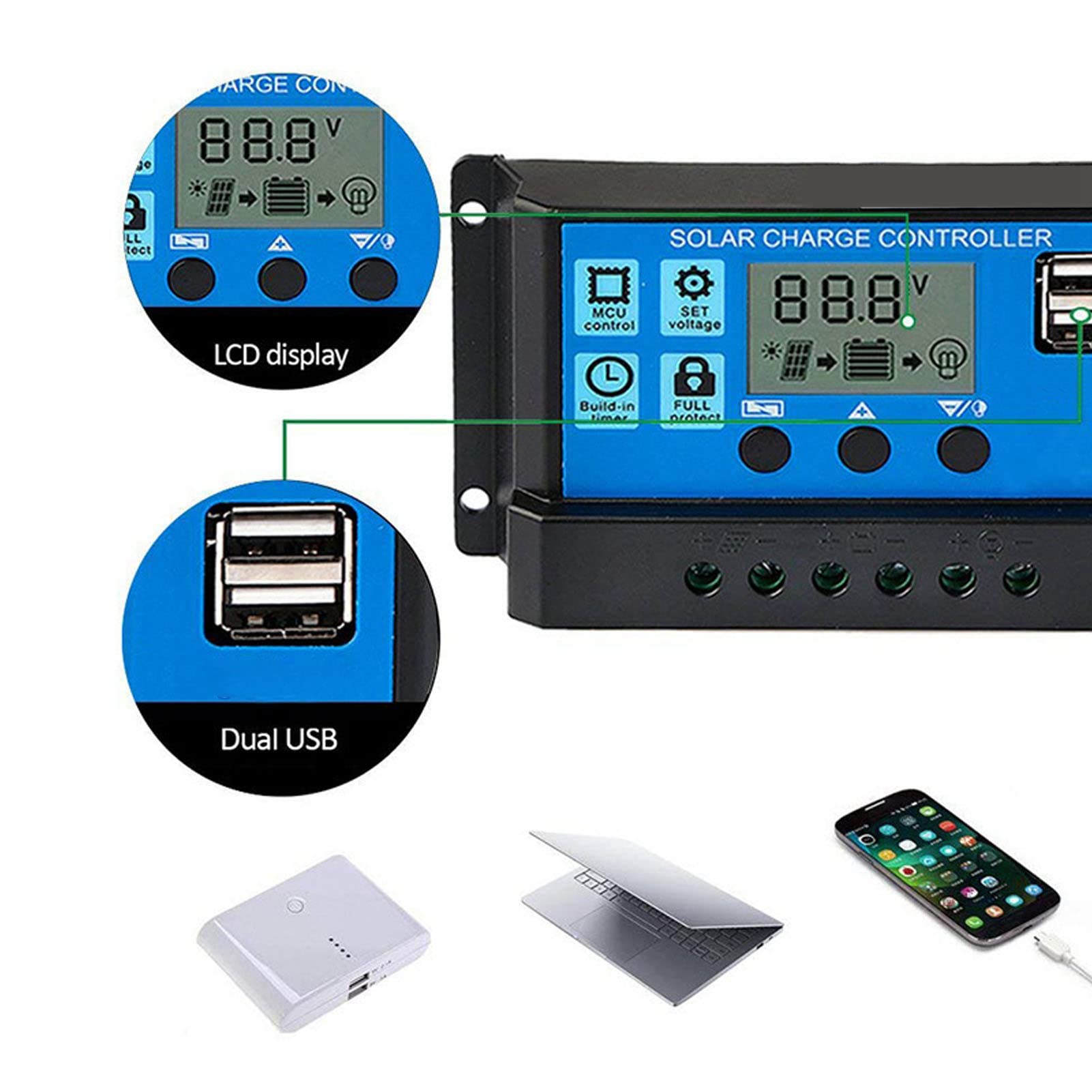 12V 24V Solar Panel Controller MPPT Solar Controller Photovoltaic Regulator LCD Display MPPT Solar Charger Aluminum Alloy Shell (100A)