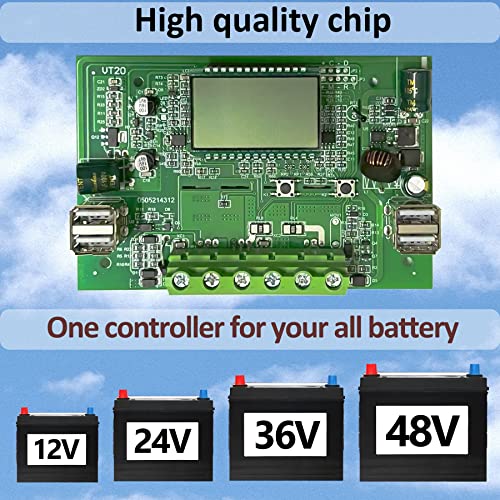 20amp Solar Charge Controller 12V 24V 36V 48V Auto,PWM Solar Controller 20A with Backlit Display, Temperature Sensor,4 USB Ports, Fit for MAX 1040W Solar Panels Gel Sealed Flooded and Lithium Battery