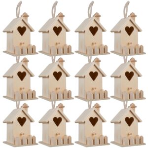4.7" heart & fence birdhouse by make market - unfinished hanging birdhouse made of 100% wood, outdoor nesting boxes - bulk 12 pack