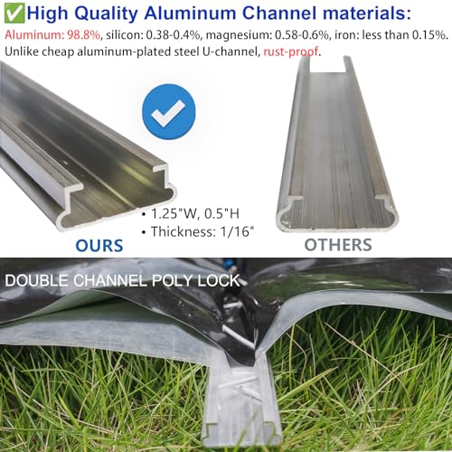 GRELWT Greenhouse Spring Wire and Lock Channel 20 Sets- 6.56 ft PVC Coated Wire & Rustproof Aluminum U-Channel Bundle, Greenhouse Frame Kit for Greenhouse Plastic or Shade Cloth Attachment