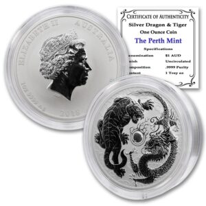 2018 p 1 oz australian silver dragon and tiger coin brilliant uncirculated (in capsule) with certificate of authenticity 1 € seller bu
