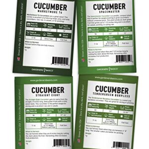 Cucumber Seeds for Planting Outdoors 8 Variety Pack Burpless Tendergreen, Beit Alpha, Marketmore 76, Armenian, Boston Pickling, Lemon, Spacemaster, Straight Eight Veggie Seeds by Gardeners Basics