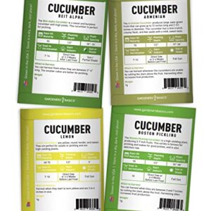 Cucumber Seeds for Planting Outdoors 8 Variety Pack Burpless Tendergreen, Beit Alpha, Marketmore 76, Armenian, Boston Pickling, Lemon, Spacemaster, Straight Eight Veggie Seeds by Gardeners Basics