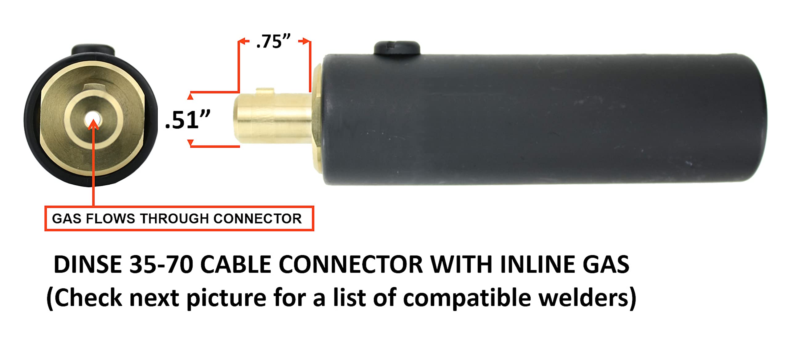 26F Series - 200 Amp - Air Cooled - Flexible Head TIG Torch - 25 feet 1-Piece Cable - INLINE Gas Dinse 35-70 Connector - (Welders with Gas Solenoid)