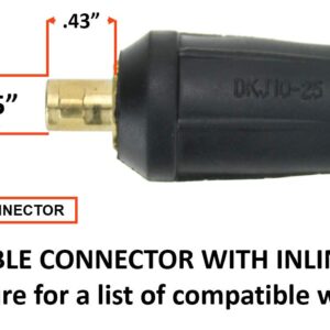 9F Series - 125 Amp - Air Cooled - Flexible Head TIG Torch - 12.5 feet 1-Piece Cable - INLINE Gas Dinse 10-25 Connector - (Welders with Gas Solenoid)