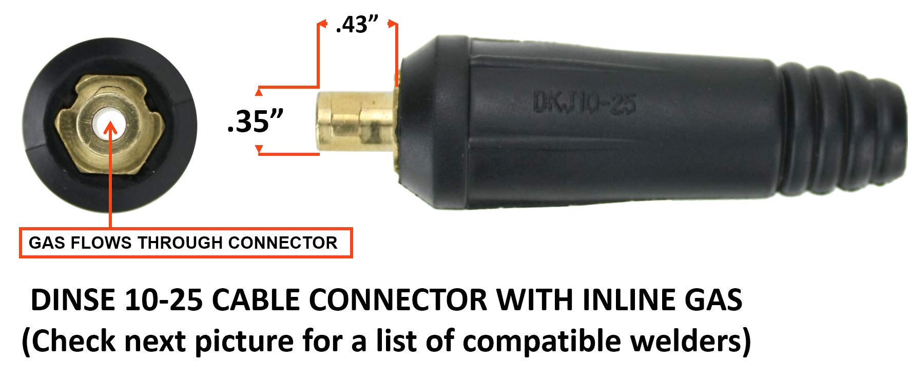 9F Series - 125 Amp - Air Cooled - Flexible Head TIG Torch - 12.5 feet 1-Piece Cable - INLINE Gas Dinse 10-25 Connector - (Welders with Gas Solenoid)