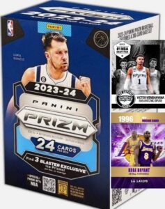 2023-2024 panini prizm basketball factory sealed blaster box - chance for silver prizm victor wembanyama rookie card! - includes custom victor wembanyama and kobe bryant cards pictured.