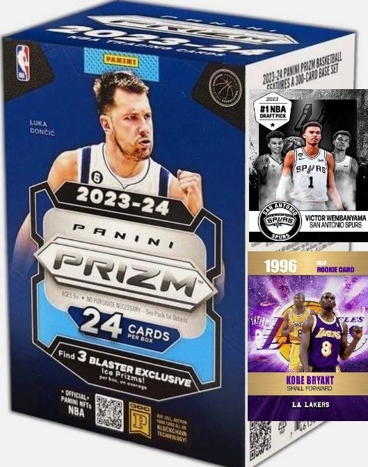 2023-2024 Panini PRIZM Basketball FACTORY Sealed Blaster Box - Chance for Silver Prizm Victor Wembanyama Rookie Card! - Includes Custom Victor Wembanyama and Kobe Bryant Cards Pictured.