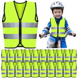 unittype 20 pcs kids reflective safety vest high visibility children neon vest with zipper construction traffic vest with reflective strips for kids aged 3-10, cycling, running, green
