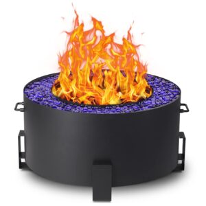magic union smokeless fire pit for outside, 27 inch diameter fire pits wood burning for camping stove portable, iron bonfire fire pit with fire poker and waterproof cover for patio backyard black