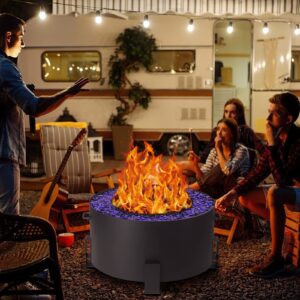 MAGIC UNION Smokeless Fire Pit for Outside, 27 Inch Diameter Fire Pits Wood Burning for Camping Stove Portable, Iron Bonfire Fire Pit with Fire Poker and Waterproof Cover for Patio Backyard Black