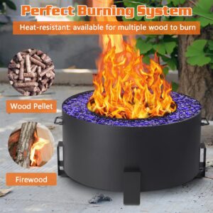 MAGIC UNION Smokeless Fire Pit for Outside, 27 Inch Diameter Fire Pits Wood Burning for Camping Stove Portable, Iron Bonfire Fire Pit with Fire Poker and Waterproof Cover for Patio Backyard Black