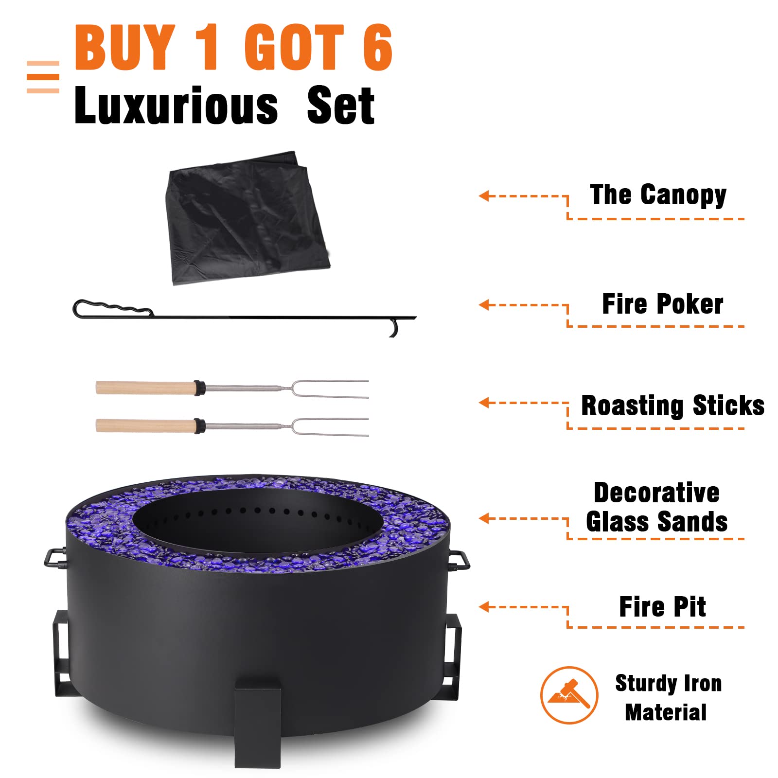 MAGIC UNION Smokeless Fire Pit for Outside, 27 Inch Diameter Fire Pits Wood Burning for Camping Stove Portable, Iron Bonfire Fire Pit with Fire Poker and Waterproof Cover for Patio Backyard Black