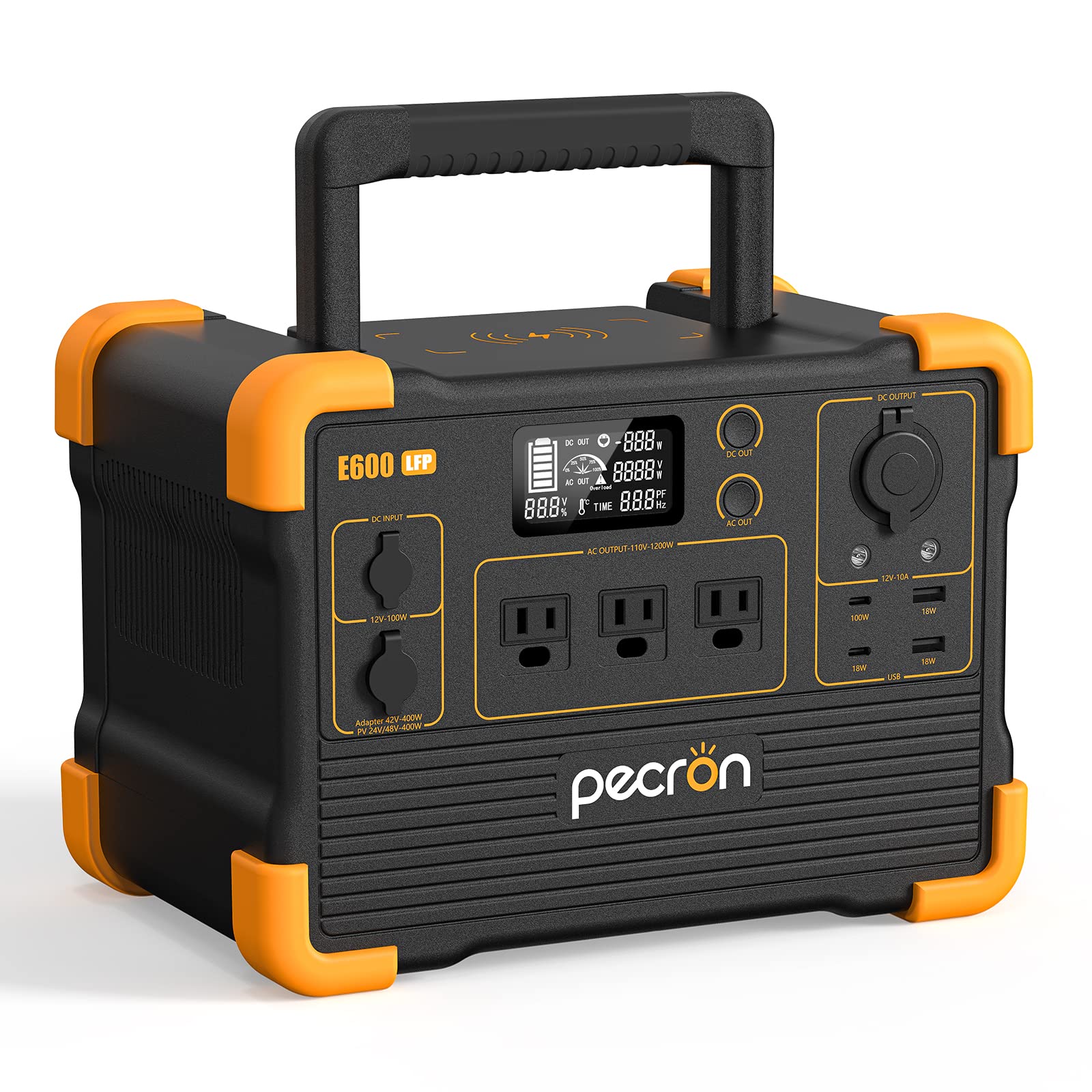 pecron Portable Power Station E600LFP 614Wh Solar Generator Power Station with 3X1200W AC Outlets 100W USB-C PD Output LiFePO4 Battery Backup for Outdoor Camping Emergency