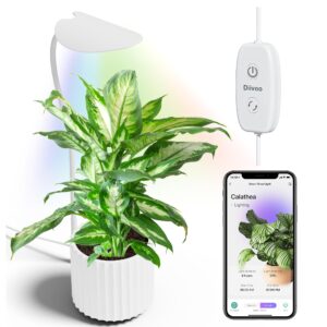 diivoo smart grow light for indoor plants, full spectrum grow lamp with stepless dimming, bluetooth led plant lights for home, 360 spin gooseneck and height adjustable, automatic timer