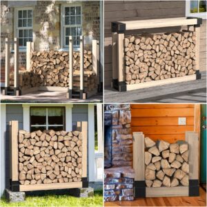 Mr IRONSTONE Firewood Log Storage Rack Bracket Kit Black& 4ft Firewood Rack Outdoor Indoor, Upgraded Adjustable Heavy Duty Firewood Rack
