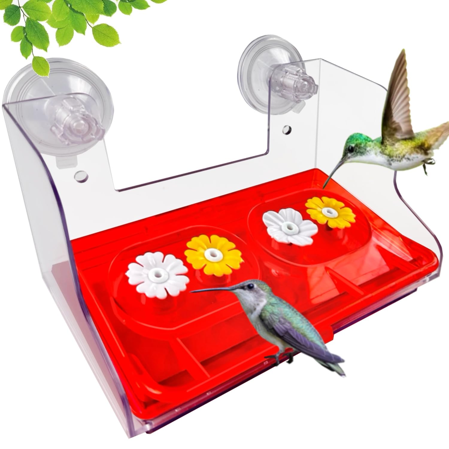 WLLKOO Window Bird Feeder, Bird House for Outside with 4 Rod, Acrylic Window Bird Feeder with Strong Suction Cups and Drain Holes