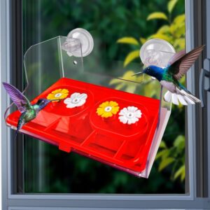 WLLKOO Window Bird Feeder, Bird House for Outside with 4 Rod, Acrylic Window Bird Feeder with Strong Suction Cups and Drain Holes