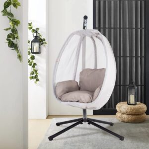 swing egg chair hammock chair hanging chair with metal stand and cushion for indoor outdoor patio bedroom balcony porch garden,400lbs capacity,gray