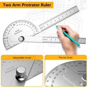 ForoGore Stainless Steel Protractor 180 Degrees Two Arm Ruler Adjustable Angle Protractor Woodworking Ruler Craftsman Angle Measure Tool (10 cm/ 3.94 Inch)