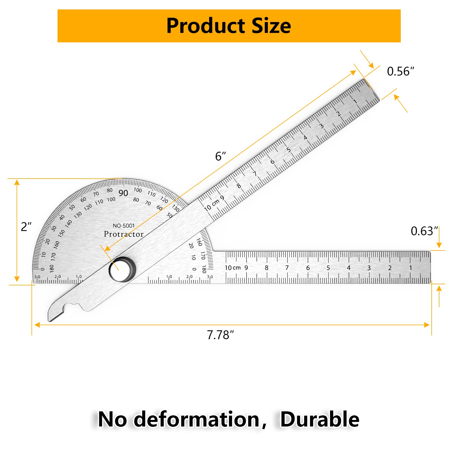 ForoGore Stainless Steel Protractor 180 Degrees Two Arm Ruler Adjustable Angle Protractor Woodworking Ruler Craftsman Angle Measure Tool (10 cm/ 3.94 Inch)