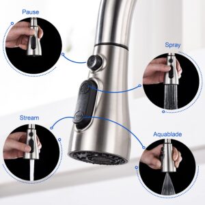 Pull Down Faucet Spray Head with 11 Adapters - 4 Functions Kitchen Faucet Head Replacement, Upgraded Kitchen Sink Faucet Sprayer Head Part, Pull Out Tap Nozzle Replacement, Brushed Nickel