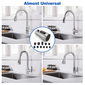 Pull Down Faucet Spray Head with 11 Adapters - 4 Functions Kitchen Faucet Head Replacement, Upgraded Kitchen Sink Faucet Sprayer Head Part, Pull Out Tap Nozzle Replacement, Brushed Nickel