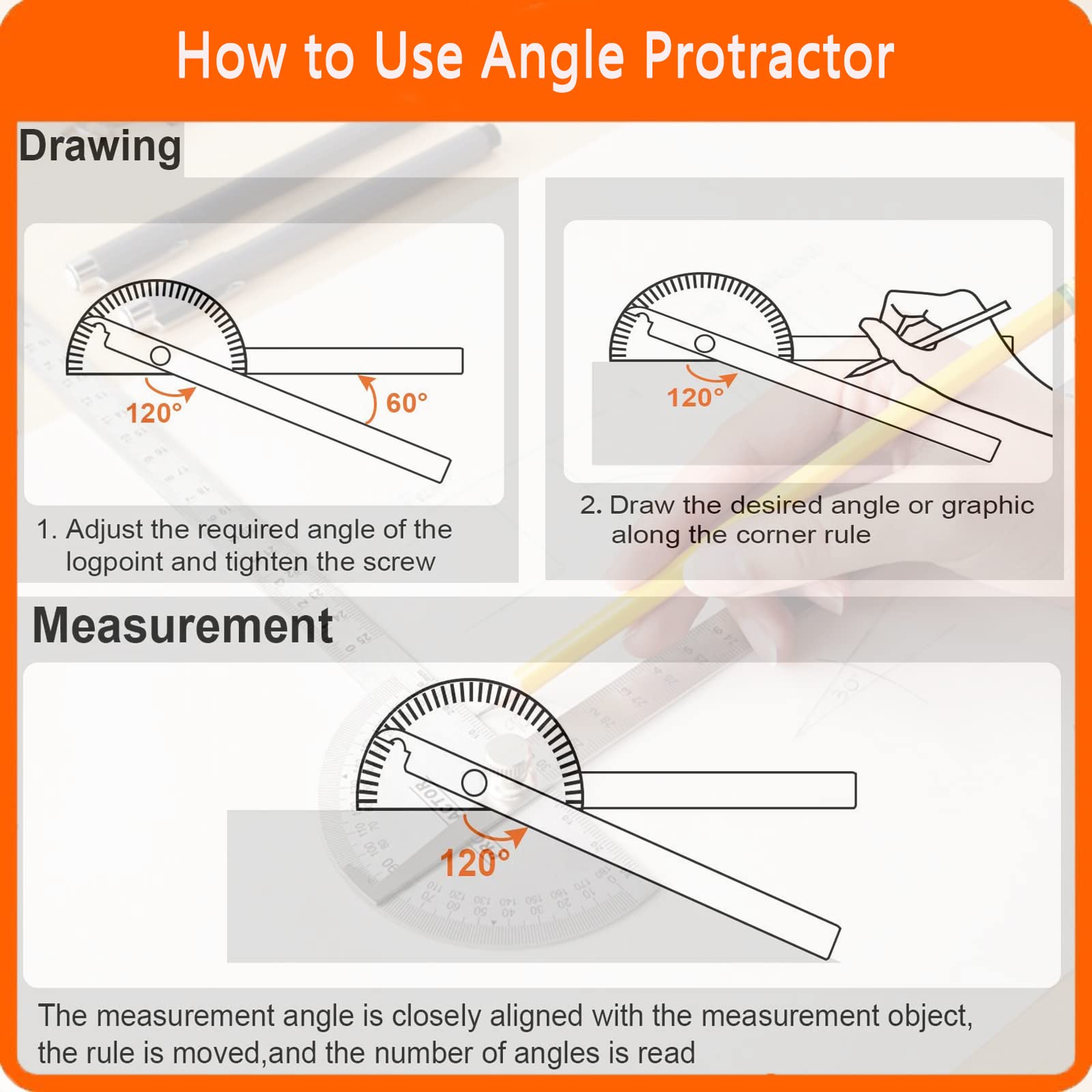 Angle Finder,Both Arms Stainless Steel Protractor with 0-180 Degrees Angle 10 inch,250mm,30cm Scale Woodworking Ruler Angle Finder Ruler with Inch Units