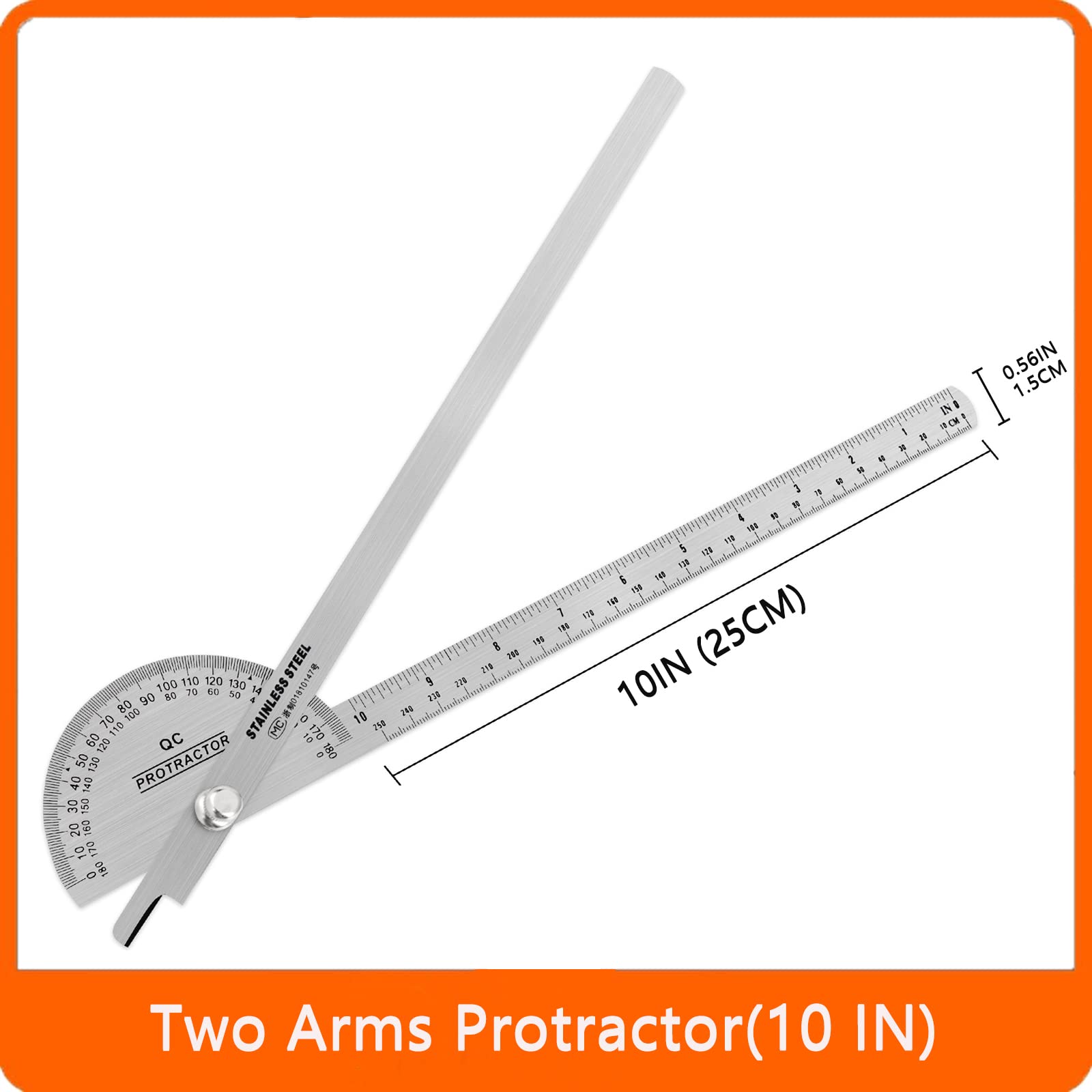 Angle Finder,Both Arms Stainless Steel Protractor with 0-180 Degrees Angle 10 inch,250mm,30cm Scale Woodworking Ruler Angle Finder Ruler with Inch Units