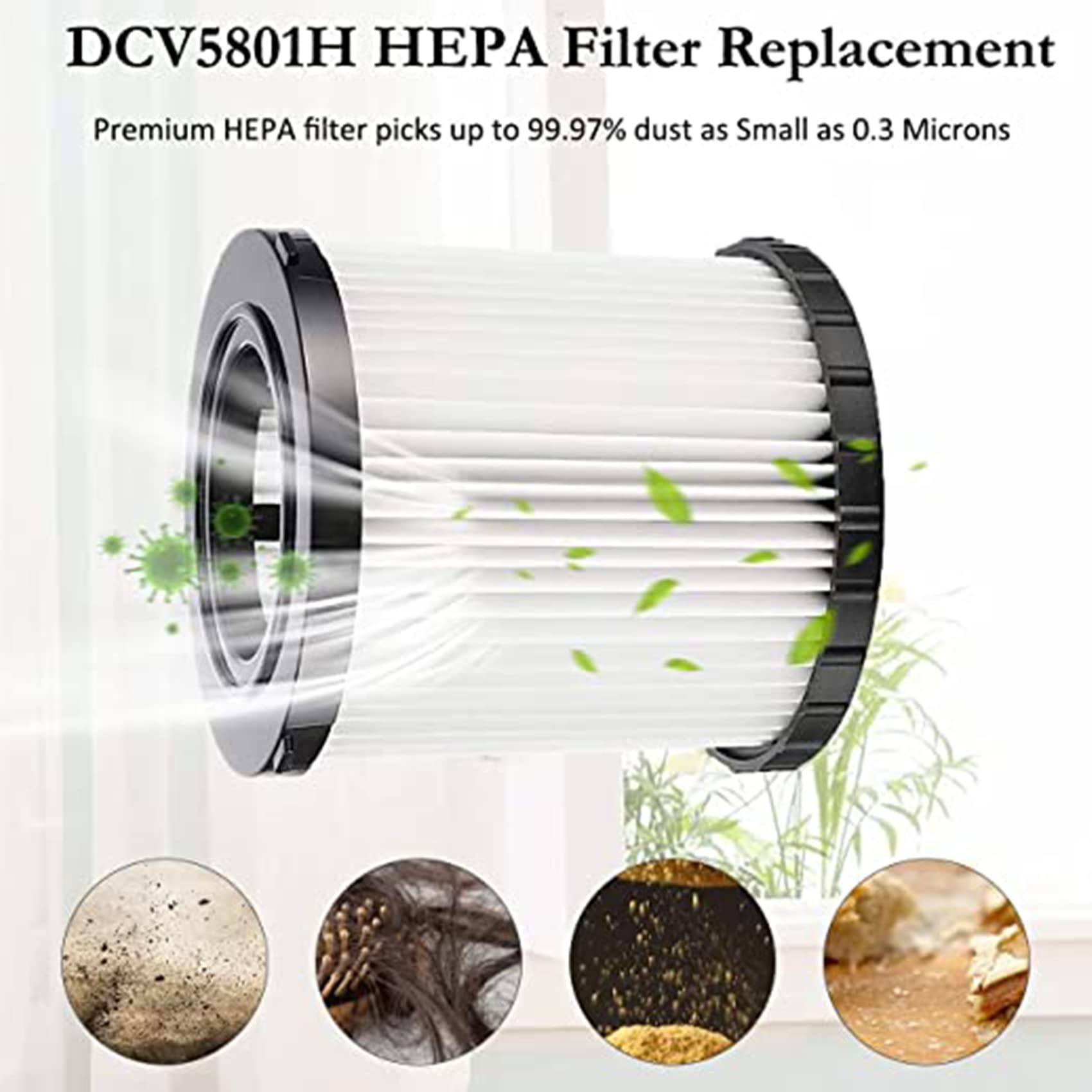 DCV5801H HEPA Replacement Filter for DeWalt DCV580 & DCV581H Wet/Dry Vacuum, Washable and Reusable (2 PACKS)