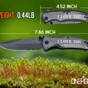 Valentines Day Love Gifts for Him Husband Boyfriend, I LOVE YOU Pocket Knife for Camping Hiking Fishing Hunting, Anniversary Birthday Gifts Idea for Husband from Wife,Gifts for Boyfriend