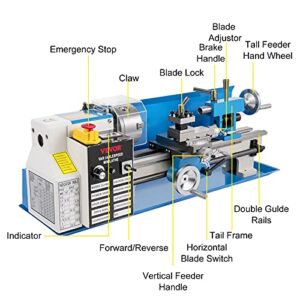 VEVOR Mini Metal Lathe, 7"x14", Benchtop Metal Lathe, 550W Variable Speed 2250 RPM Metal Lathe, with 3-jaw Chuck Mini Lathe Machine, Precision Mini Lathe w/Tool Box Digital Display for Metal Turning