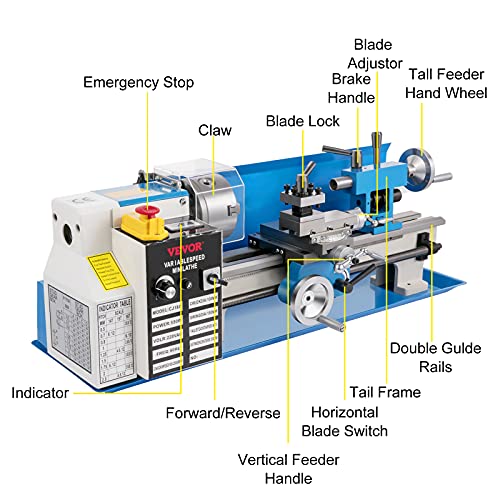 VEVOR Mini Metal Lathe, 7"x14", Benchtop Metal Lathe, 550W Variable Speed 2250 RPM Metal Lathe, with 3-jaw Chuck Mini Lathe Machine, Precision Mini Lathe w/Tool Box Digital Display for Metal Turning