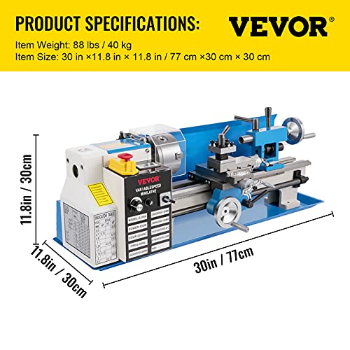 VEVOR Mini Metal Lathe, 7"x14", Benchtop Metal Lathe, 550W Variable Speed 2250 RPM Metal Lathe, with 3-jaw Chuck Mini Lathe Machine, Precision Mini Lathe w/Tool Box Digital Display for Metal Turning