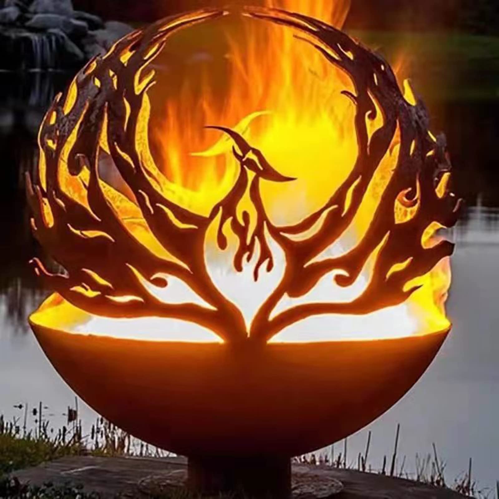 Exception Creative Cast Iron Spherical Fire Pit, Patio Garden Courtyard Wood Burner, Landscape Decorative Space Heater, 60×60 cm