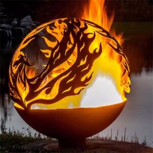 Exception Creative Cast Iron Spherical Fire Pit, Patio Garden Courtyard Wood Burner, Landscape Decorative Space Heater, 60×60 cm